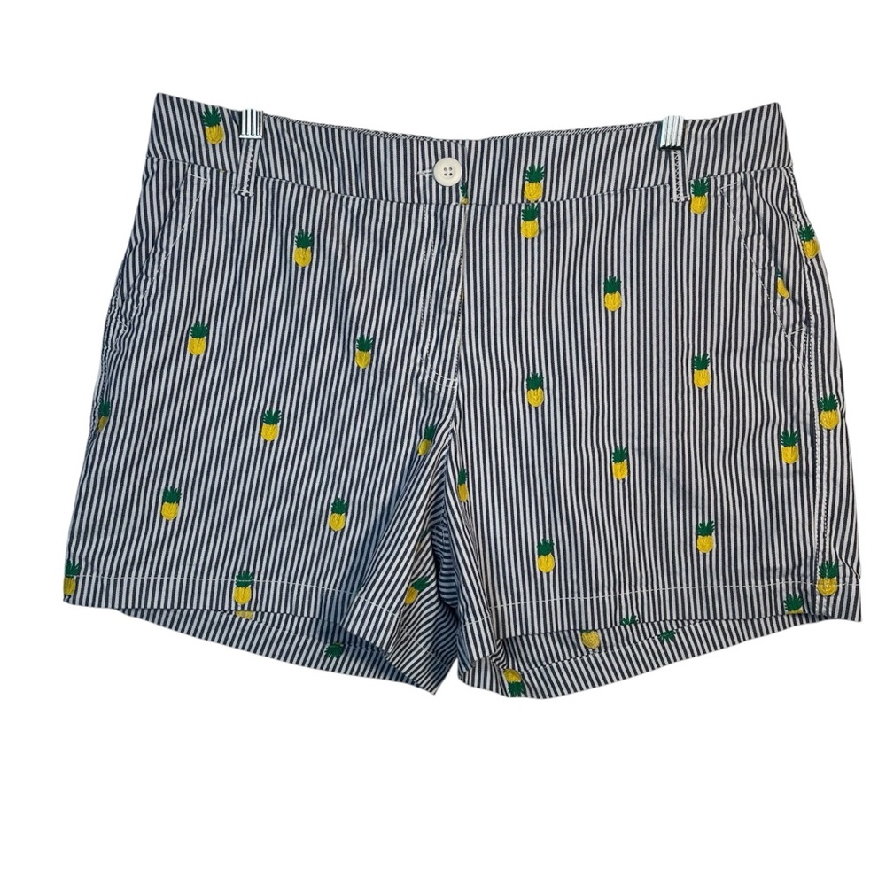 crown & ivy Navy Stripe Pineapple Embroidered Shorts